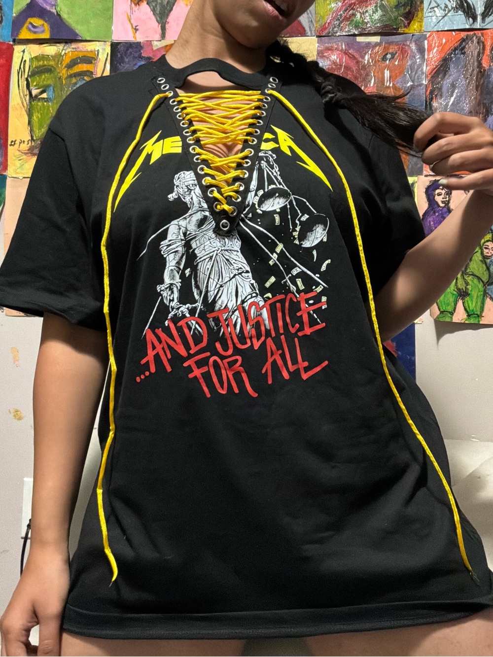 Lace-Up Black Graphic Tee - And Justice For All